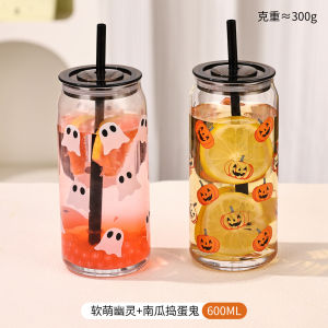 Popular Halloween-themed cups stylish and creative made of high-borosilicate glass 16oz Large capacity straw