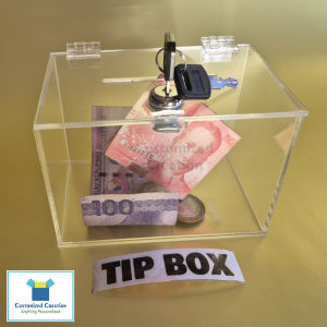 High Quality Acrylic Tip Box  with lock and key with free sticker " TIP BOX"