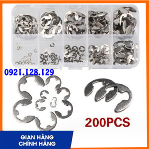 Phanh trục vòng chặn trục inox. Hộp 200pc phanh phe inox chữ E nhiều kích thước