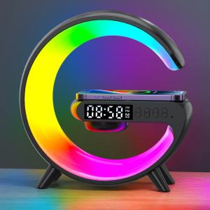 G63 Small RGB Wireless Charger Smart Wireless Bluetooth Speaker Sunrise Alarm Clock Wake Up Light 15W Fast Charging Dock Station