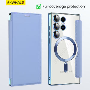 BKWHALE Vỏ điện thoại từ Đối với Samsung Galaxy S25 Ultra S24 + S23 Ultra S22 + S24 Ultra S23 Plus S25Edge S24FE S23FE Với người giữ thẻ Xóa bìa sau Da flip điện thoại trường hợp