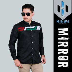 Hilwa Collection Official - Baju Koko Pria Kombinasi Lengan Panjang Fashion Muslim Motif Mirror Warna Hijau Putih Merah Hitam Ukuran S M L XL XXL XXXL Jumbo Kain Katun Toyobo Fodu Import