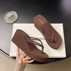 [Free Shipping] 2026 Womens Summer Outdoor High-Heeled Flip-Flops Ins Trendy Non-Slip Wedge Beach Sandals for Women
