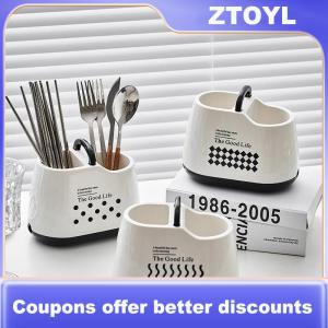【ZTOYL】 Kitchen Utensil Cutlery Storage With 2 Compartments Organizer Holder Silverware Caddy Chopsticks And Spoon Storage Flatware Rack