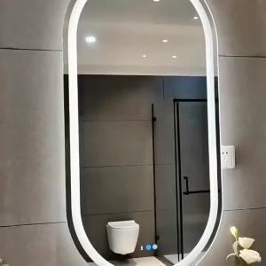 Elliptical Smart Bathroom Mirror Hotel Restrooms LED Illuminated Mirrors Wall Mount Bathroom Mirrors Anti-Fog 3 Colors Change