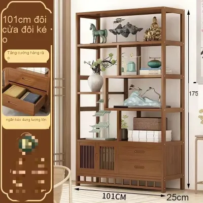 Kệ tủ trang trí phòng khách làm vách ngăn để rượu decor phòng cao 1m75 chất liệu gỗ tre