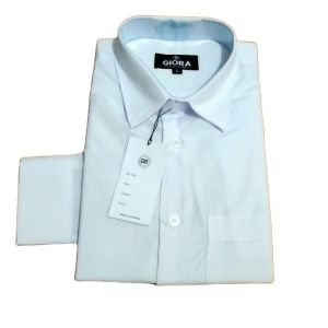 Kemeja Casual Giora Putih Polos Lengan Panjang Bahan Katun Regular Fit untuk Pria