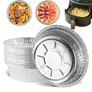 10PCS Air Fryer Aluminum Foil Trays 10PCS Non-Stick Disposable Baking Pans for Oven/BBQ/Microwave 7/8 Inch Round Heavy-Duty Foil Trays