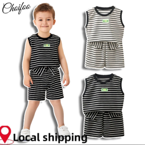 ChoiFoo Choifoo ชุดสูทแขนกุดสำหรับเด็กชุด2ชิ้นผ้าคอตตอนแท้สวมใส่สบายชุดแฟชั่นลำลองสไตล์เกาหลี