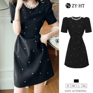 ZYHT Đầm màu đen Mini khoe eo thon Màu đơn giản Đầm nữ dự tiệc cưới đẹp 50441