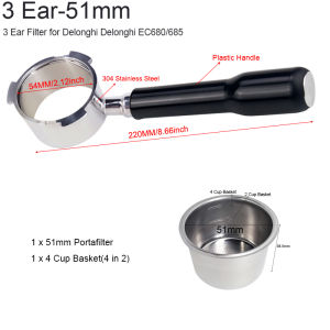 51mm Coffee Portafilter 3 Ear Filter 2Ear Filters Tamper With 4 Cup Basket Coffee Making Accessories