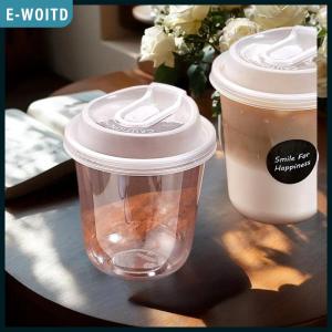 E-WOITD 10pcs Transparent Coffee Cups With Lids U-shaped Disposable Cups For Hot Drink Milk Tea Takeaway Beverage Cups