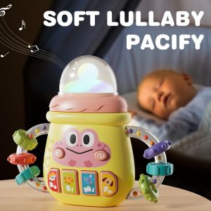 Bình sữa đồ chơi cầm tay cho bé gặm nướu xúc xắcphát nhạc và đèn chất liệu nhựa ABS núm ti silicon cho bé