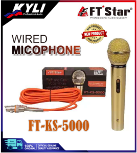 【KYLI】Heavy Duty Wired Microphone FT- KS-5000 Gold Metallic Finish with Orange Cable