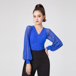 Latin Top Womens Long-Sleeved National Standard Ballroom One-Piece Lantern Sleeve Practice Clothes
