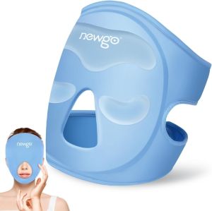 NEWGO Ice Face Mask & Cooling Eye Mask for Puffy Eyes – Reusable Gel Hot/Cold Therapy with Thick Gel Pad in Forehead & Eye Zones for Migraine Relief Post-Surgery Swelling Allergy Headaches