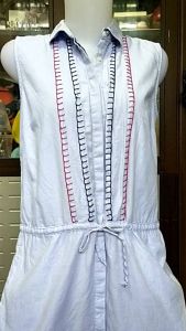 Dress Cotton Krah Kemeja Vintage Biru Muda