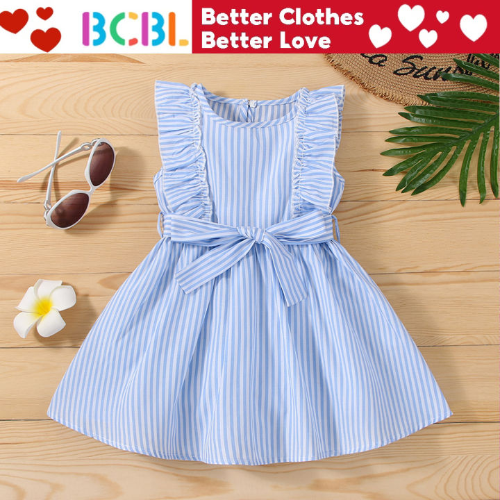Dress for Baby Girl Blue Stripes Ootd Baby Girl Dress 12 Months  Sleeveless Casual Princess Baby Dress