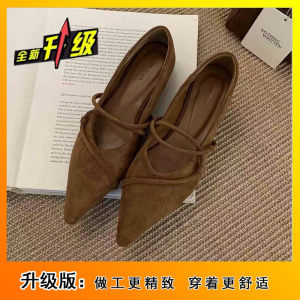 [Free Shipping] Korean-Style WomenS New Spring And Autumn Pointed-Toe Shallow-Mouth Flats With Thin Straps Fashionable And Versatile With Hidden Height-Increasing Insoles Evening-Style Flat Shoes
