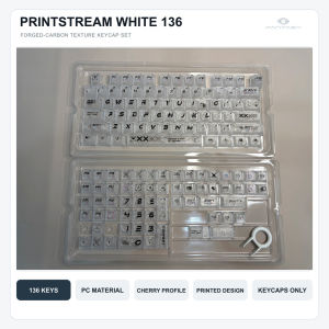 Mechanical Keyboard PC Keycap Set 130+ / 136 Keys Cherry Profile Forged Carbon Texture Keycaps with Black White Dark Angel and Printstream Graphic Styles Complete Replacement Keycaps for Gaming Setup