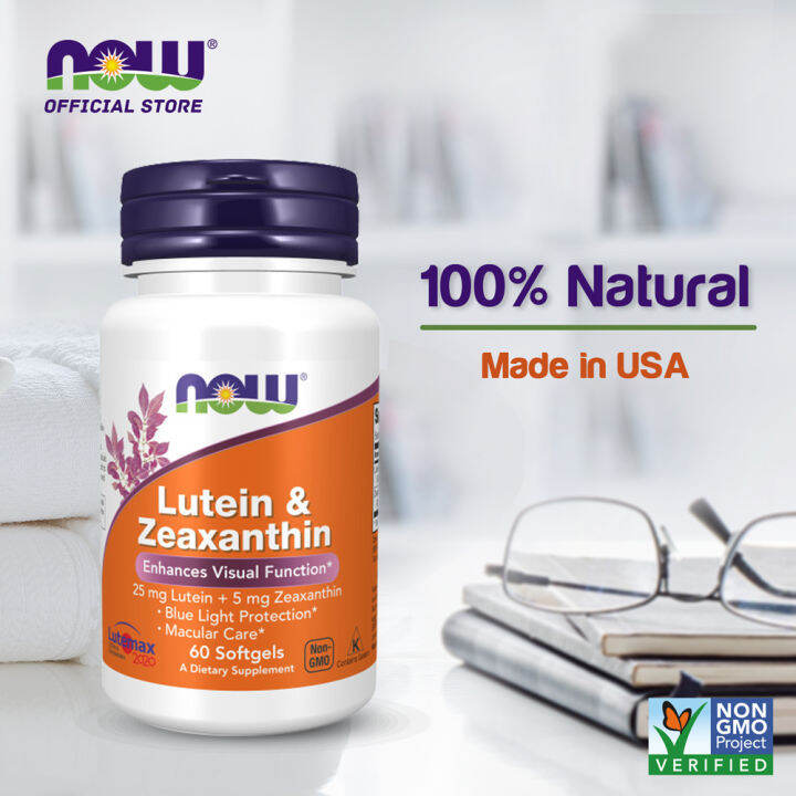 NOW FOODS Supplements, Lutein & Zeaxanthin with 25 mg Lutein and 5 mg ...