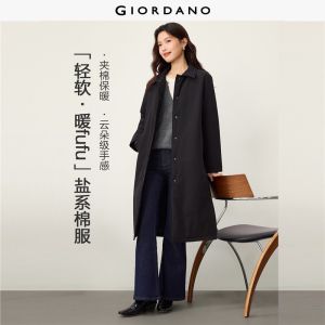 GIORDANO Women Coats Turndown Collar Long Trench Coats Snap Buttons Fashionable Casual Relaxed Padded Trench Coats 13376751