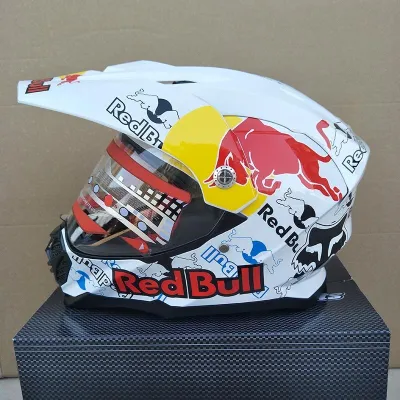 Red Bull Helmet White Motorcycle Full Face Off-road Helmet Red Bull Motorcycle Racing Helmet (in Stock)