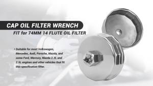 74mm 14Flutes Oil Filter Cap Wrench Removal Tool Socket Compatible with Benz Audi Sprinter VW Porsche Volkswagen Mazda Heavy-Duty Silver Alloy Steel