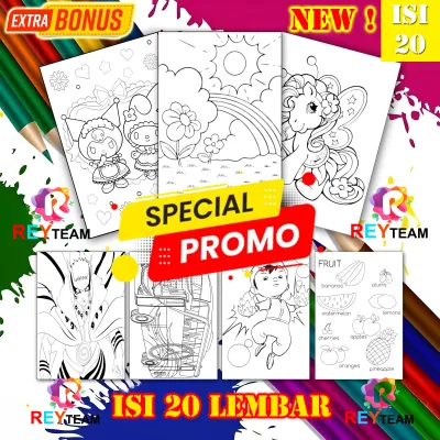 Isi 20 Lembar Kertas Mewarnai Anak Paud/TK/SD A4