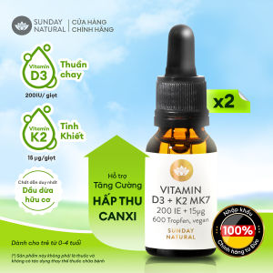 Combo Tiết Kiệm 2 chai K2D3 Sunday Natural Cho hai bé hoặc Dùng Lâu Dài D3 thuần chay tinh khiết