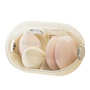 LIKANTA Transparent Lid Beauty Egg Storage Box Wall Mounted Dust Proof Hanging Puff Storage Rack Large Opening Reusable Makeup Puff Holder Home Use