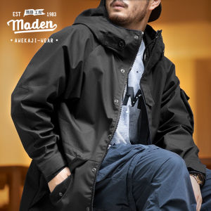 Maden เสื้อโค้ทมีฮู้ดสำหรับผู้ชาย2025ใหม่กีฬากลางแจ้งแบบลำลองขี่จักรยานแบบอเมริกันมีเชือกสีดำผู้ชายแจ็คเก็ตกันลม