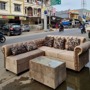 Sofa L Kancing Suede / Sofa L Putus Minimalis
