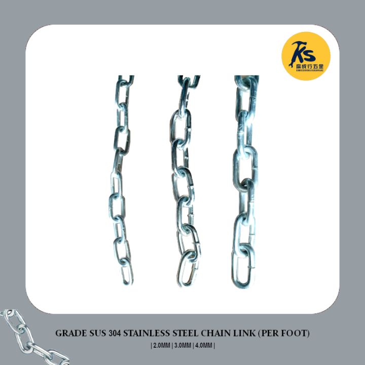 GRADE SUS 304 STAINLESS STEEL CHAIN LINK (PER FOOT) ( 2.0MM 3.0MM 4
