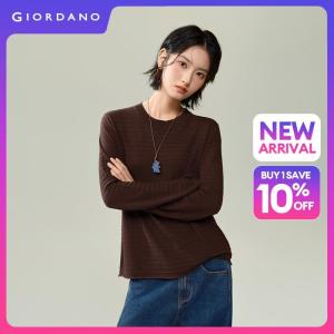 GIORDANO Women Sweaters Rib Texture Sweaters Crewneck Rolled Trim Stretchy Fashionable Casual Relaxed Sweaters 18356516
