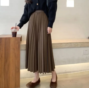 Skirt for Women A-line High Waist Long Plain Pleated Skirt