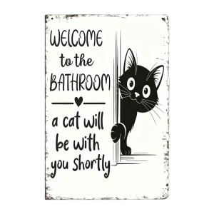 YESMILE Cat Print 2D Round Welcome Sign 2D Flat Retro Style Hanging Wooden Board  Floral Print Round Doorplate Front Door Decor