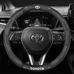 6D Carbon Fiber Leather Steering Wheel Cover For Toyota Vios Hilux Camry Harrier Innova Rush Yaris Alphard Hiace Fortuner Vellfire Corolla Cross RAV4 Carbon Fiber Leather Steering Wheel Cover 38CM