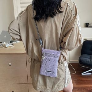 MOIRA สีพื้น กระเป๋าสตางค์ตาข่ายไนลอน ภาษาเกาหลี วัยรุ่น กระเป๋าโทรศัพท์มือถือ ทันสมัย กลวง กระเป๋าสะพายไหล่ ผู้หญิง