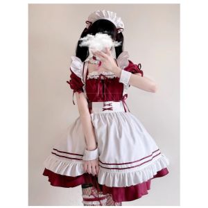 ชุดแม่บ้าน ชุดคอสเพลย์ S-4XL ผ้านุ่มใส่สบาย ชุดเดรสกระโปรง เดรสสีชมพู สีดำ ชุดนอนไม่ได้นอน ชุดญี่ปุ่น กระโปรงบาน เมด