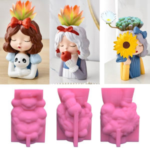3 cái khuôn nhựa hình cô gái hướng dương Dễ thương Cô Gái Bê Tông khuôn đúc thủ công nhựa Epoxy Khuôn Silicone khuôn kẹp giữ bút tự làm