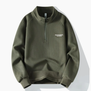 เสื้อโปโล เสื้อกันหนาว ครึ่งซิปสีทึบ POLO ทรงหลวม แขนยาว ลายขวาง ผ้าดีใส่สบาย แฟชั่นเกาหลี