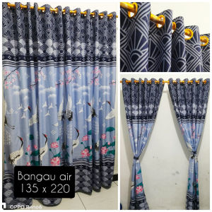 Gorden Poliester Motif Floral Hijau dengan Ring untuk Pintu - 135x220 cm