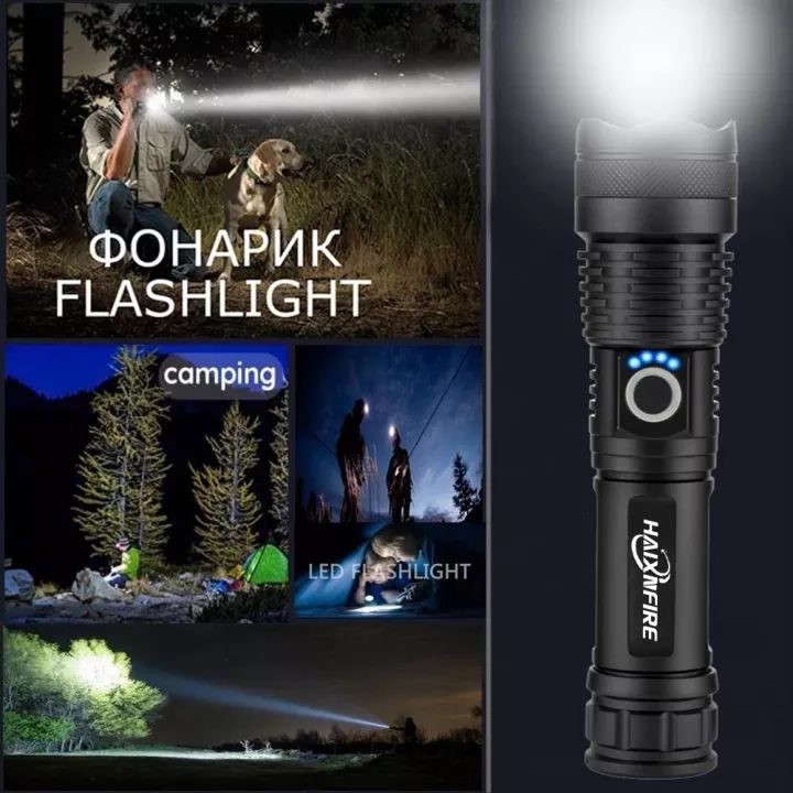 Haixnfire H002 XHP50 Flashlight Convoy Lens Powerful 26650 Battery Flash Light Rotary Zoom LED Torch. 
