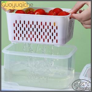 【Guoyuqiche】🔥🔥🔥 กล่องถนอมอาหารผักผลไม้ใสสองชั้นพร้อมตะกร้าสะเด็ดน้ำปิดผนึกฝาปิดกล่องใส่ตู้เย็นในครัว