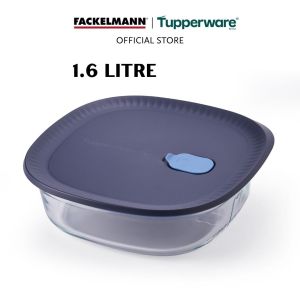 Tupperware Voila™ Glass Collection 1.6L Square (Mineral Blue) TP0038 Microwave & Freezer Safe