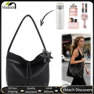 【Vodool】 PU Leather Woven Underarm Bag Fashion Top-Handle Bag for Women Ladies Work Shopping Travel Daily Use