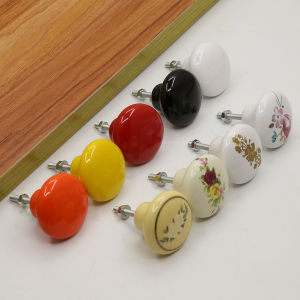 Colorful Floral Cabinet Ceramic Handle American Single-Hole Handle Round Knob for Drawer Cabinet Doors 彩色绘花橱柜陶瓷拉手 美式单孔手柄 圆形旋钮抽屉柜门把手 FUNIANQI