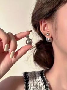 Bông tai ngọc trai hai mặt – Trang sức tai ngọc trai nhỏ có thể đảo ngược thời trang Hàn Quốc Phụ kiện hàng ngày thanh lịch 1 đôi / bộ