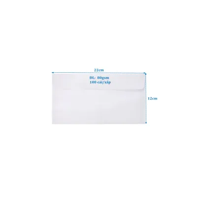 Bao Thư Trắng 12x22cm ĐL 80gsm Xấp 100Cái Không Keo